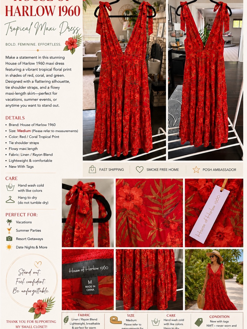 House of Harlow 1960 Red Tropical Maxi Dress